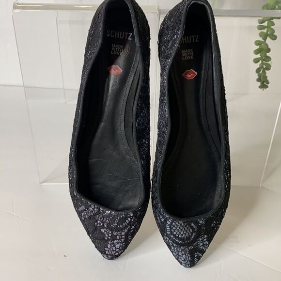 SCHUTZ Metallic Lace Ballerina Flats Black Size 7 - Picture 5 of 9